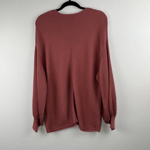 1.State V-Neck Ribbed Balloon Sleeve Terracotta Brown Oversize Sweater Small NWT - Picture 13 of 13